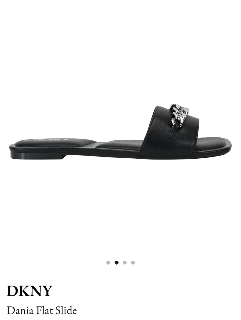 DKNY NEW IN BOX BLACK FLAT SLIDE SUMMER SANDALS W/SILVER CHAIN